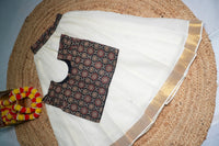 Ajrak printed top and Kasavu skirt