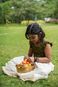 Ajrak printed top and Kasavu skirt