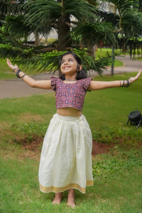 Ajrak printed top and Kasavu skirt