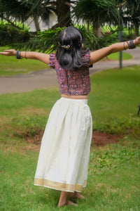 Ajrak printed top and Kasavu skirt