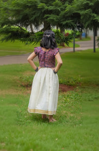 Ajrak printed top and Kasavu skirt